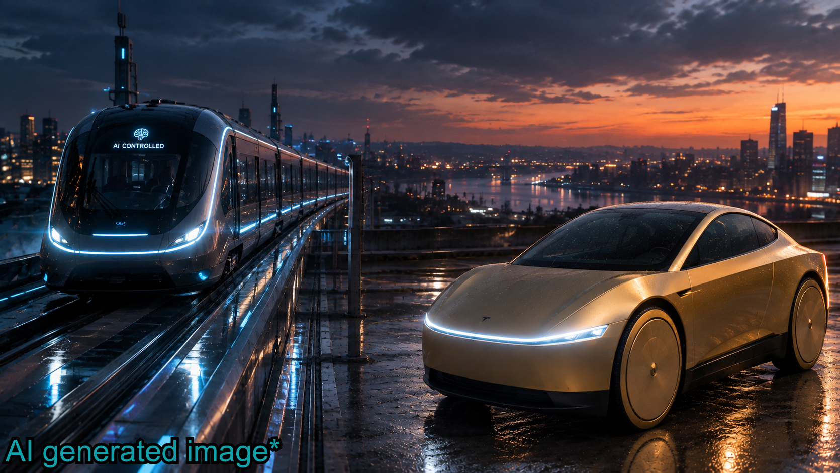 AI controlled train and tesla cybercab